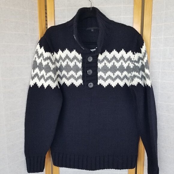 Men's Italian Wool Blend Nonno Sweater Fillippo Novelli Navy Blue Size Large - Picture 1 of 9